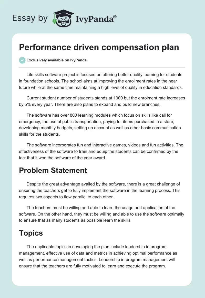 Performance Driven Compensation Plan. Page 1