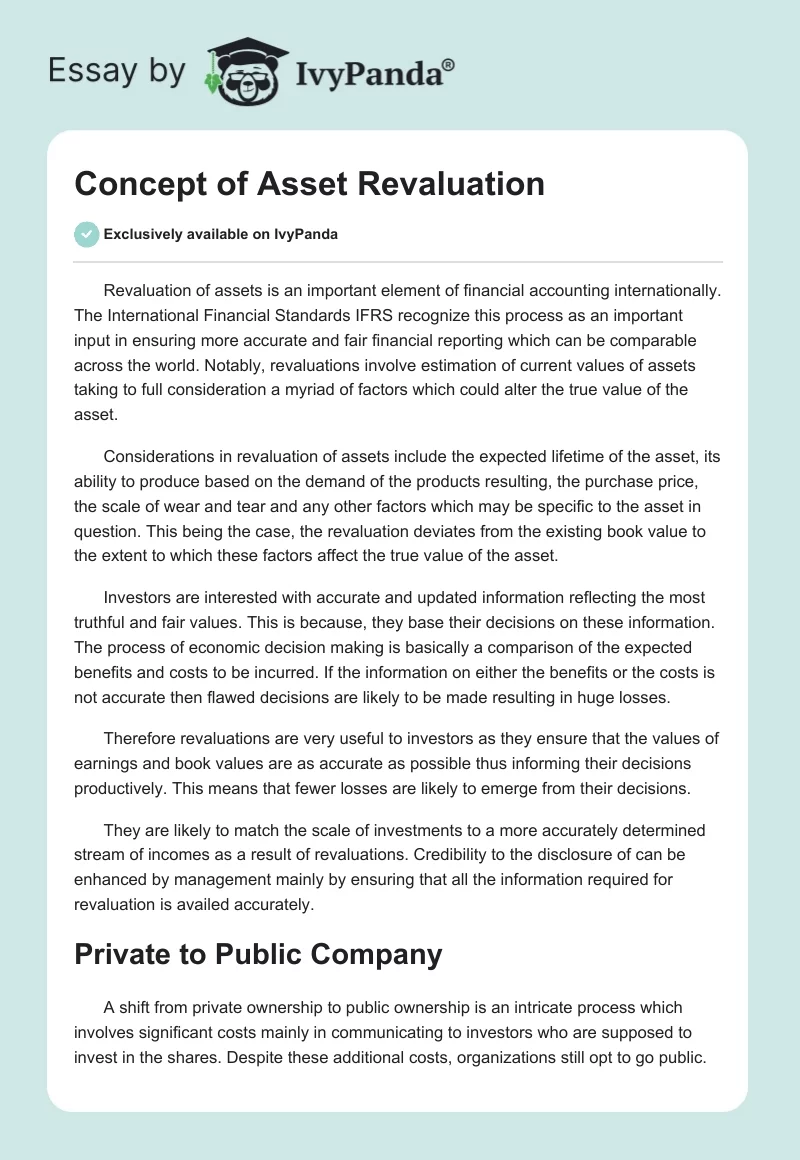 Concept of Asset Revaluation. Page 1