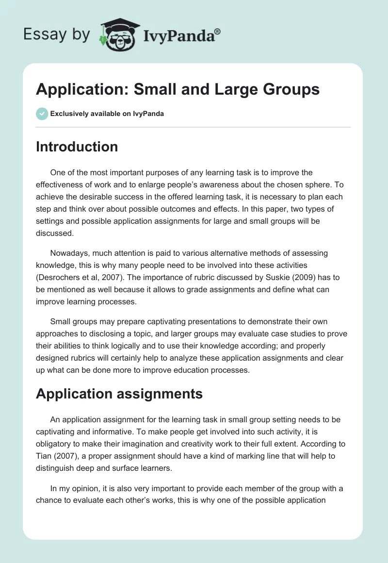 Application: Small and Large Groups. Page 1