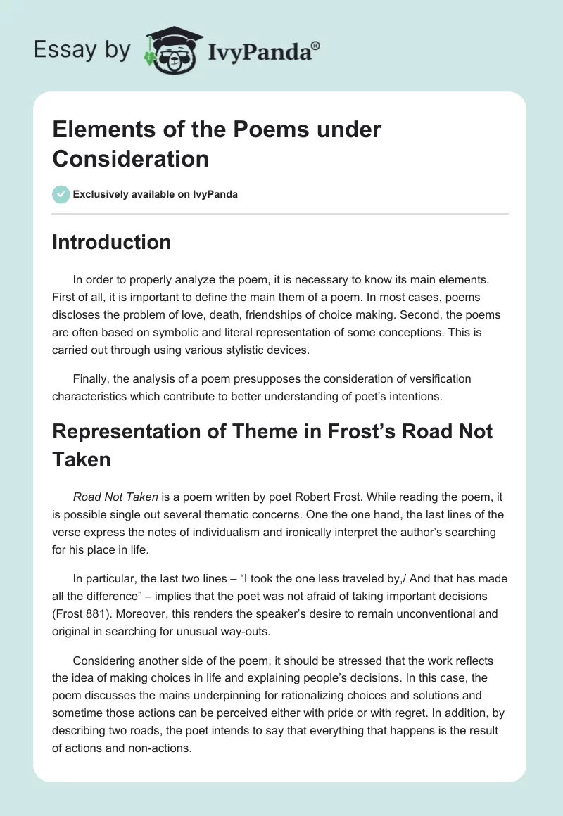 Elements of the Poems under Consideration. Page 1