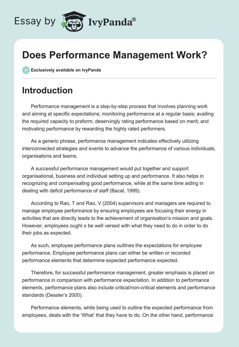 Does Performance Management Work?. Page 1