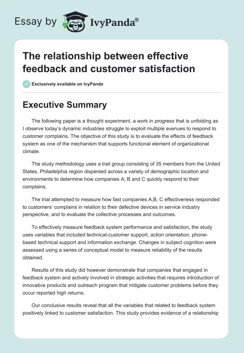 The relationship between effective feedback and customer satisfaction. Page 1