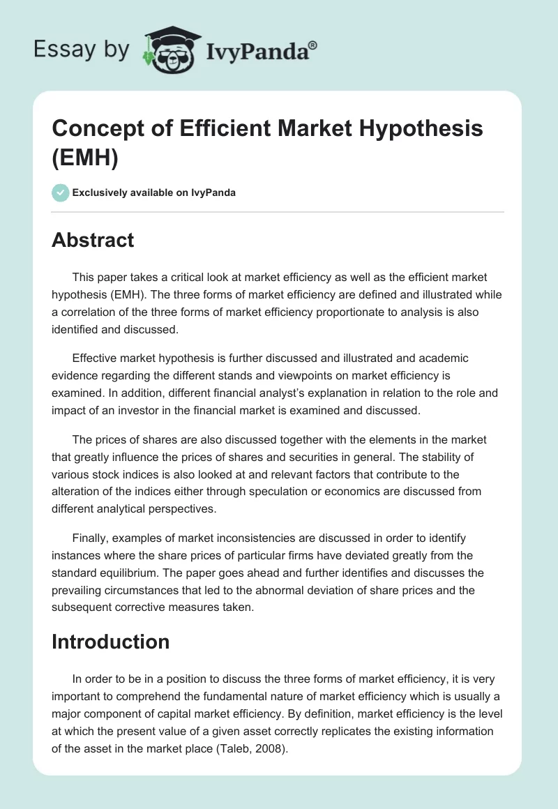 Concept of Efficient Market Hypothesis (EMH). Page 1
