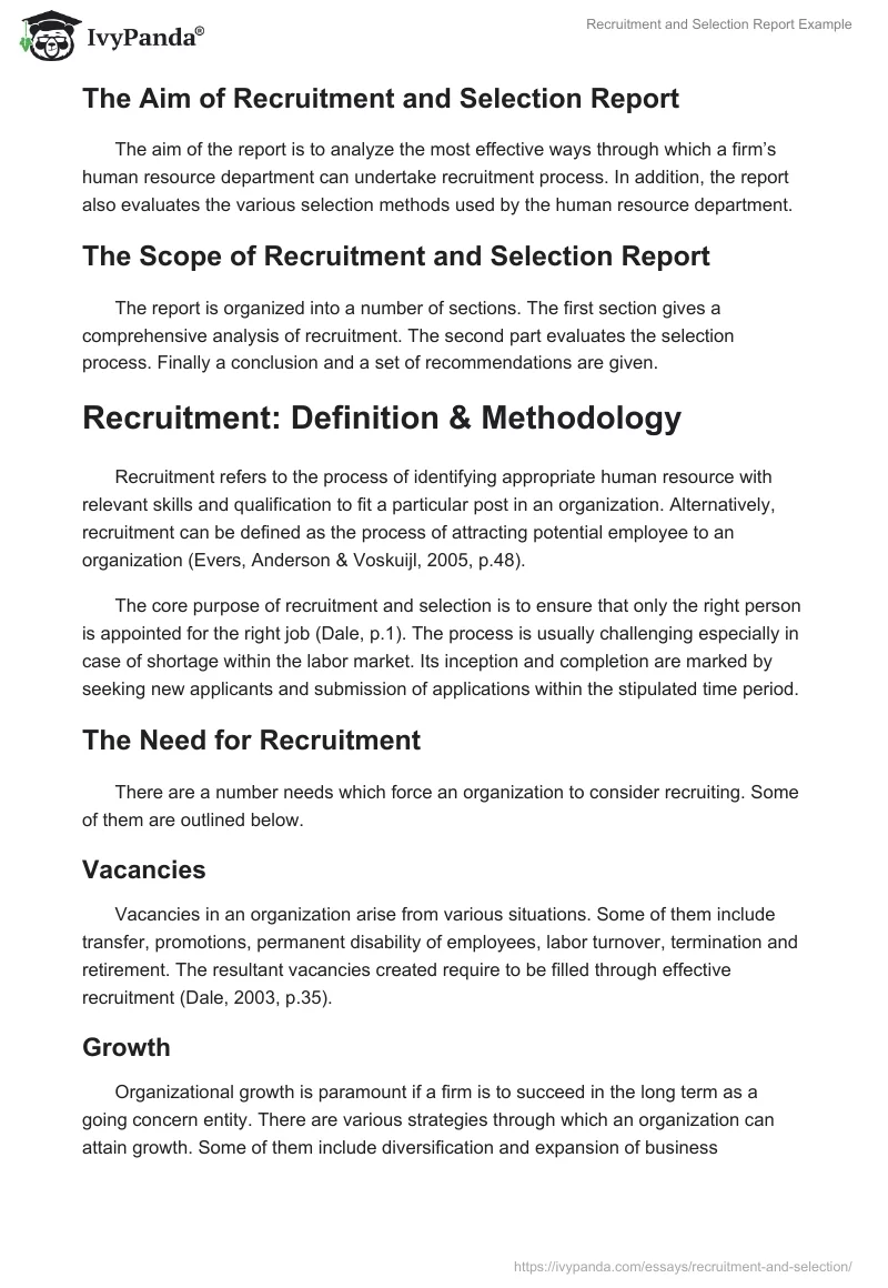 Recruitment and Selection Report Example. Page 2