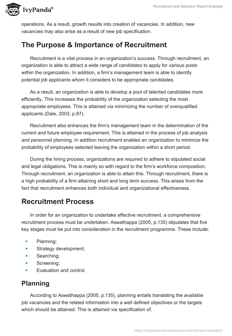 Recruitment and Selection Report Example. Page 3