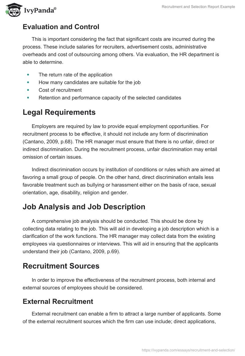 Recruitment and Selection Report Example. Page 5