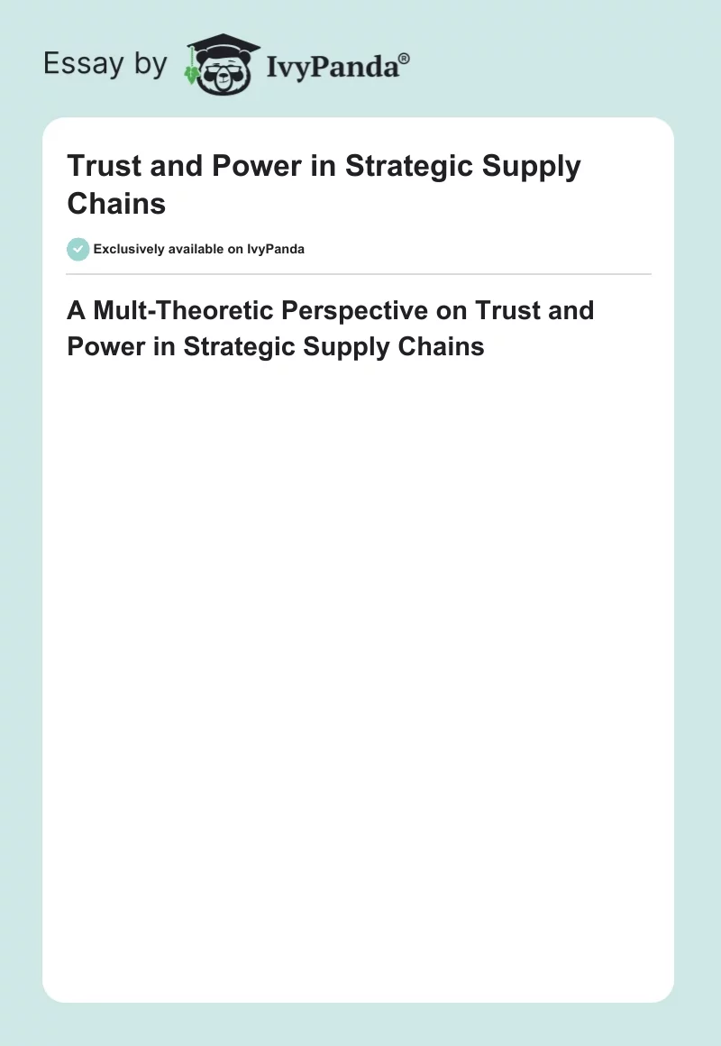 Trust and Power in Strategic Supply Chains. Page 1