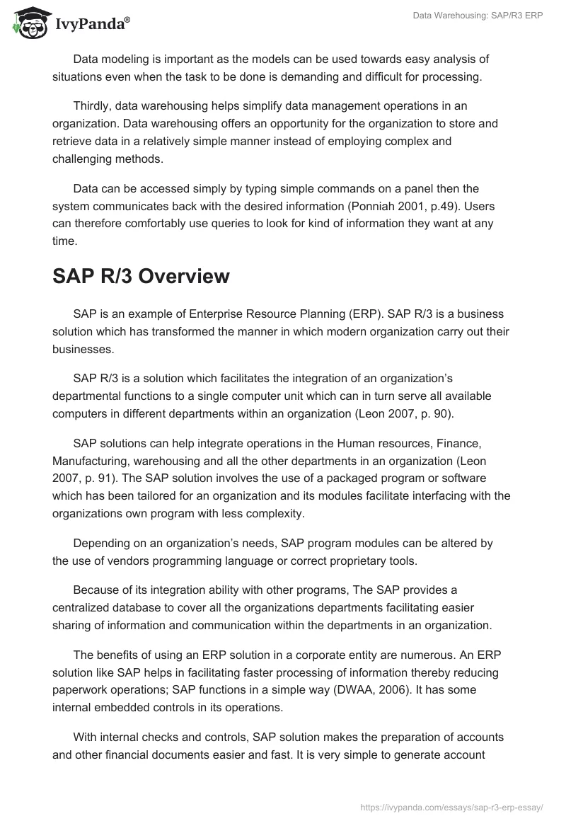Data Warehousing: SAP/R3 ERP. Page 2