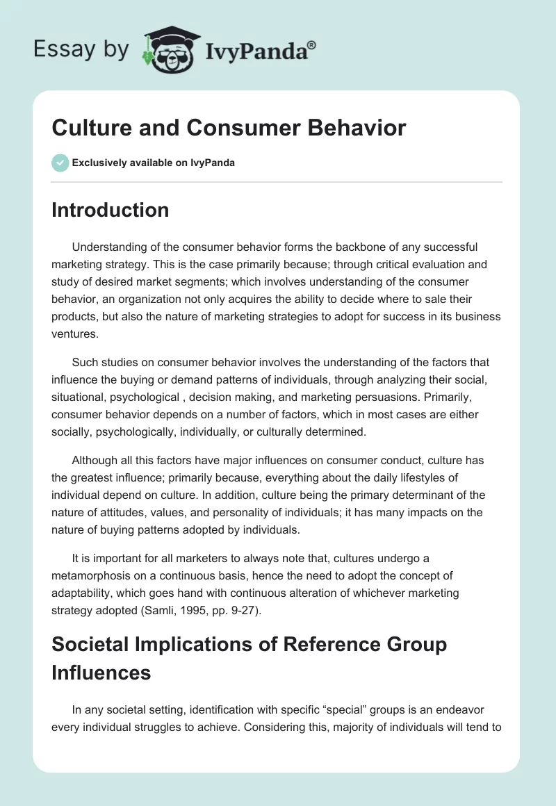 Culture and Consumer Behavior. Page 1