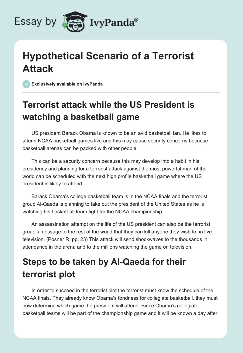 Hypothetical Scenario of a Terrorist Attack. Page 1