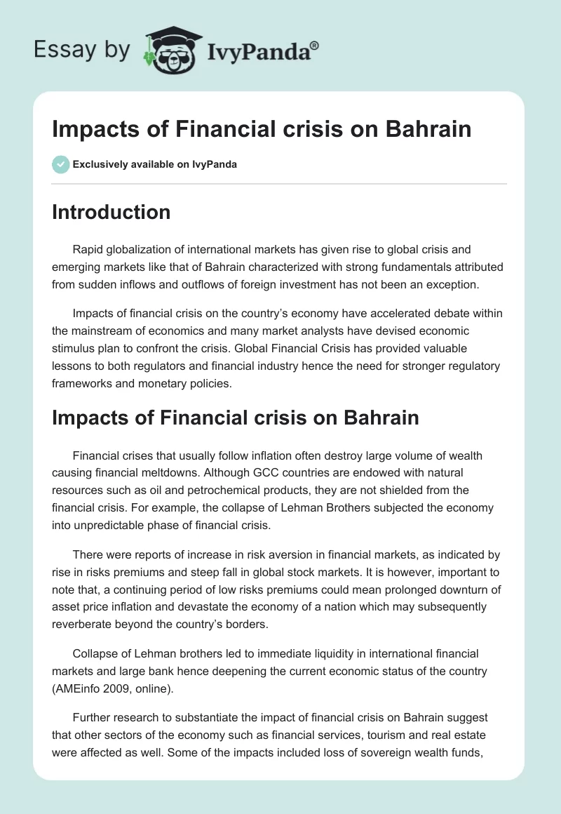 Impacts of Financial crisis on Bahrain. Page 1
