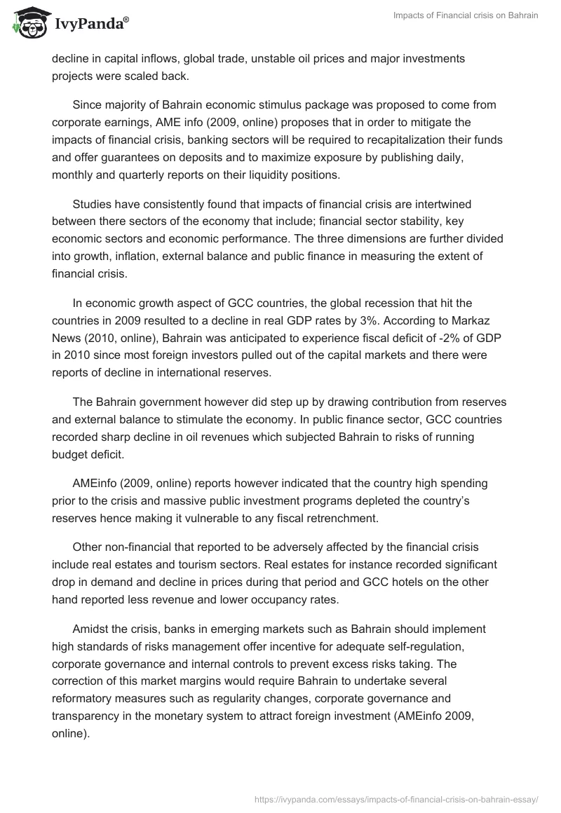 Impacts of Financial crisis on Bahrain. Page 2
