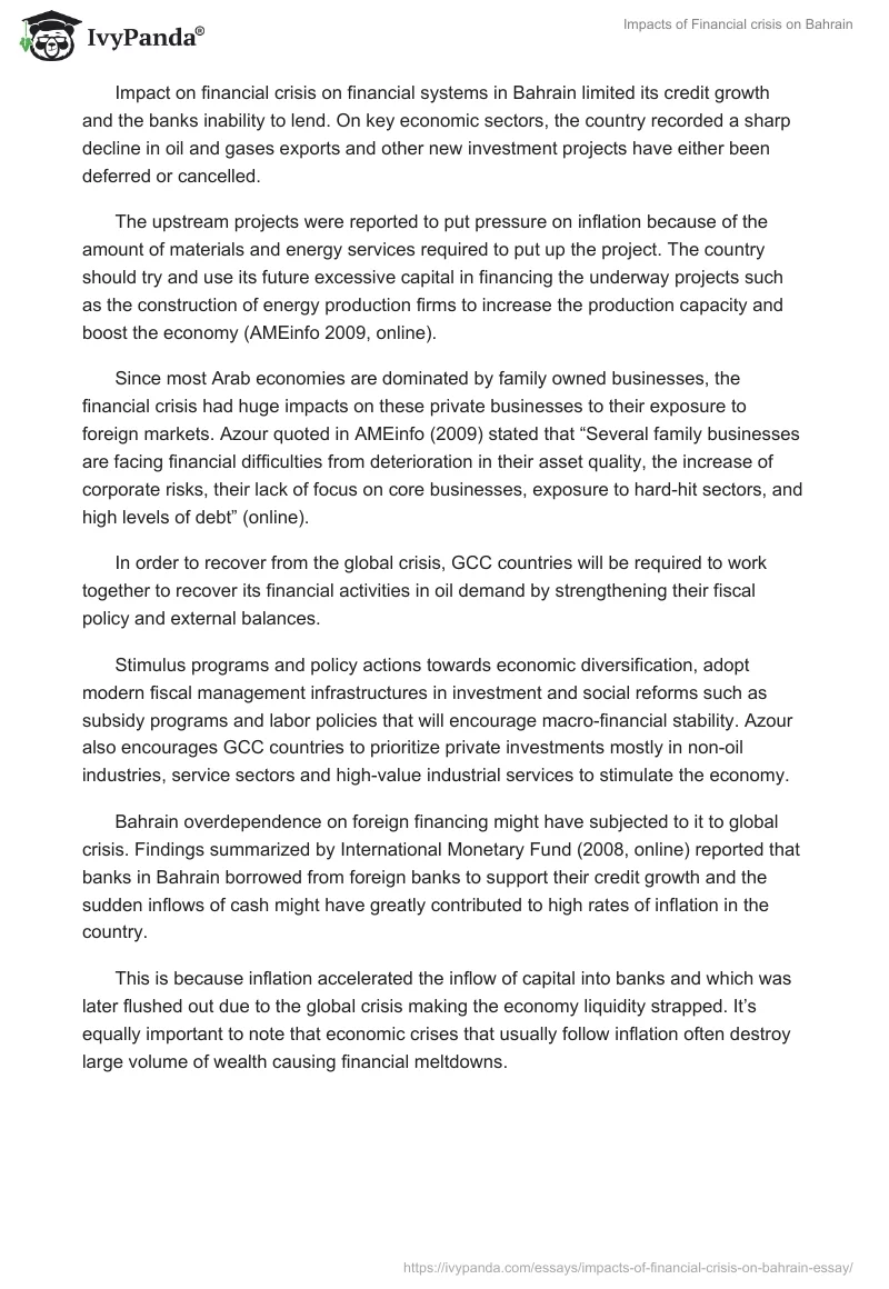 Impacts of Financial crisis on Bahrain. Page 3