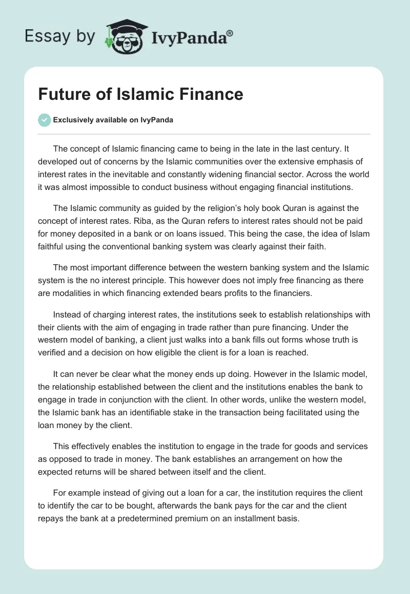 Future of Islamic Finance. Page 1
