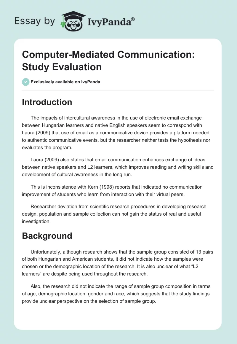 Computer-Mediated Communication: Study Evaluation. Page 1