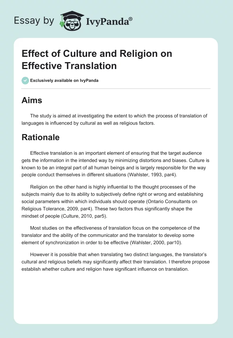Effect of Culture and Religion on Effective Translation. Page 1