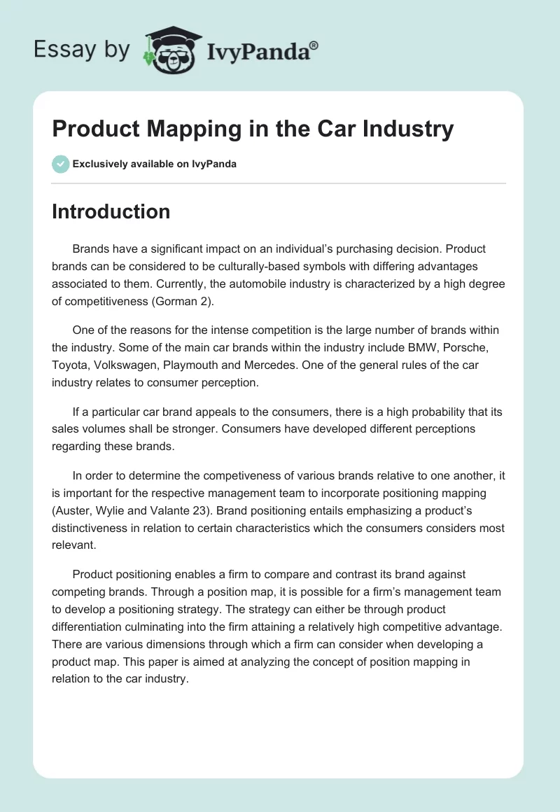 Product Mapping in the Car Industry. Page 1