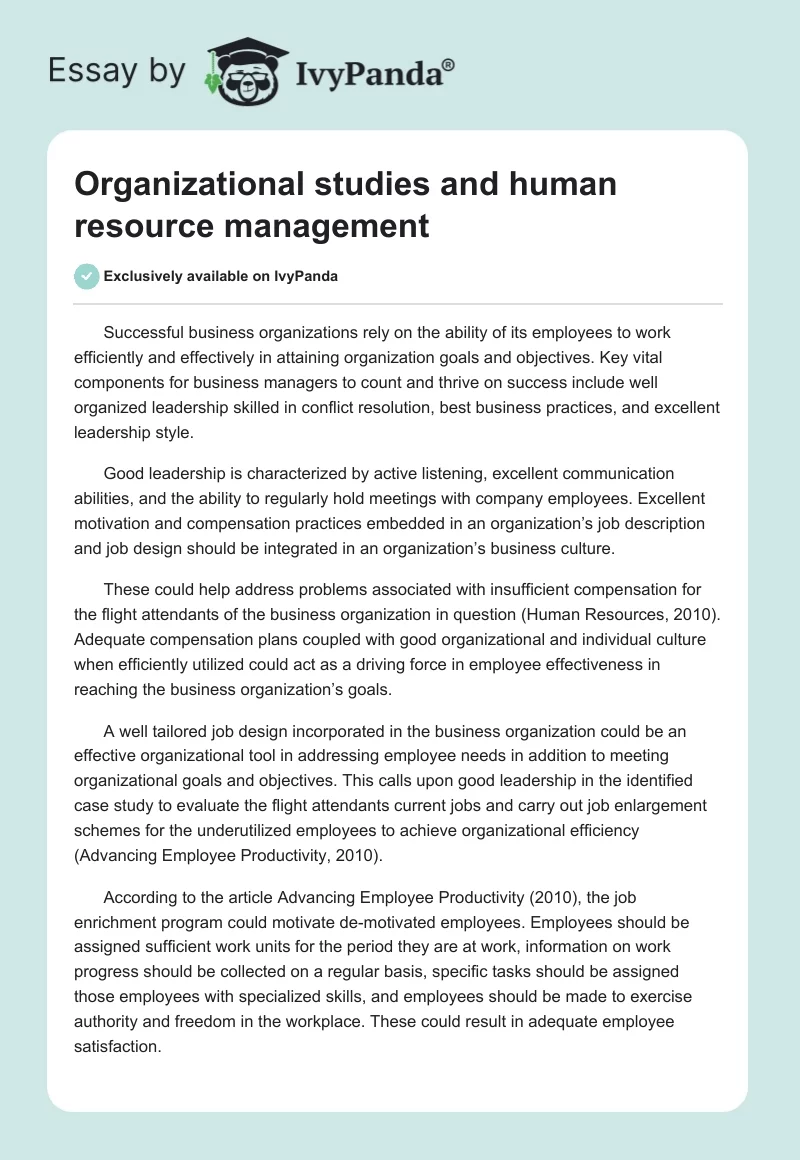 Organizational studies and human resource management. Page 1