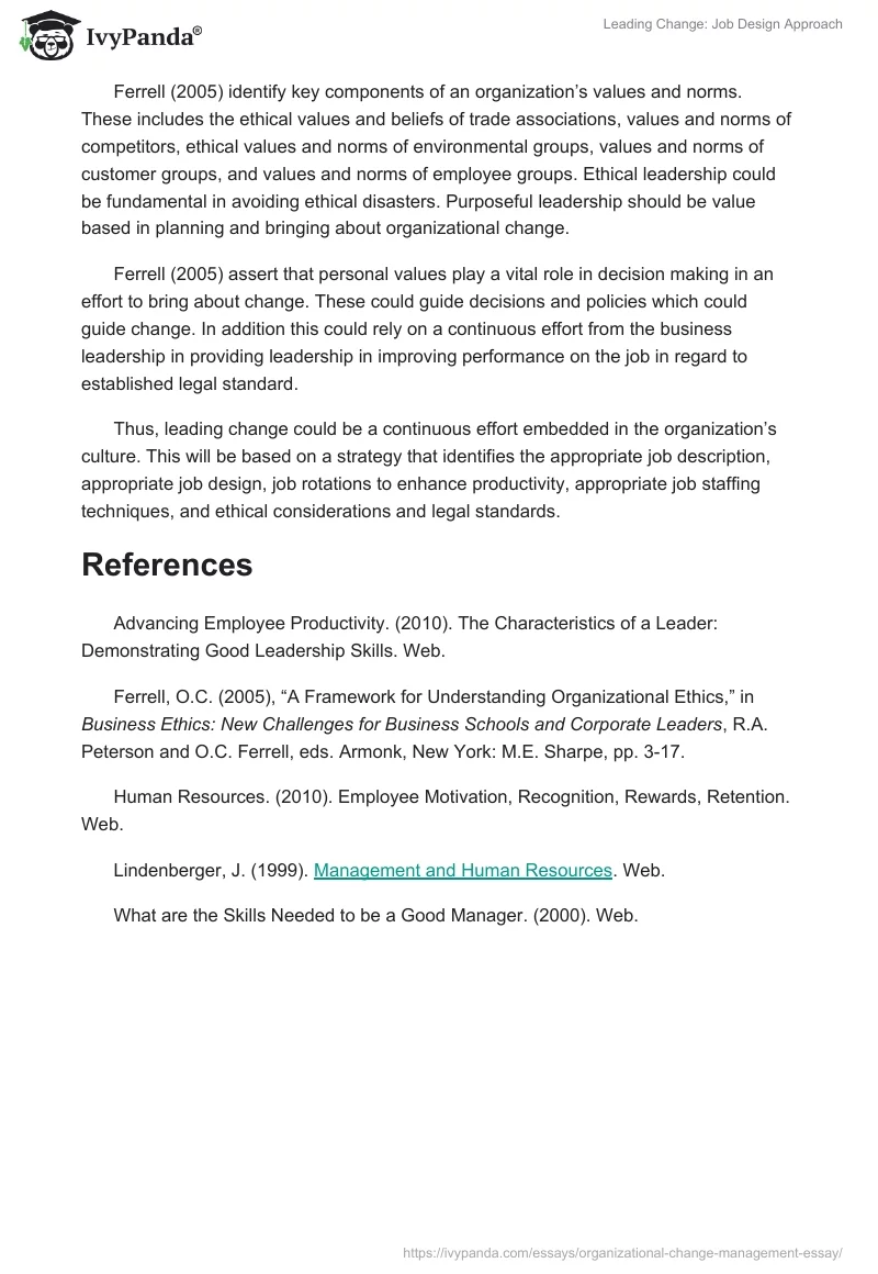 Leading Change: Job Design Approach. Page 4