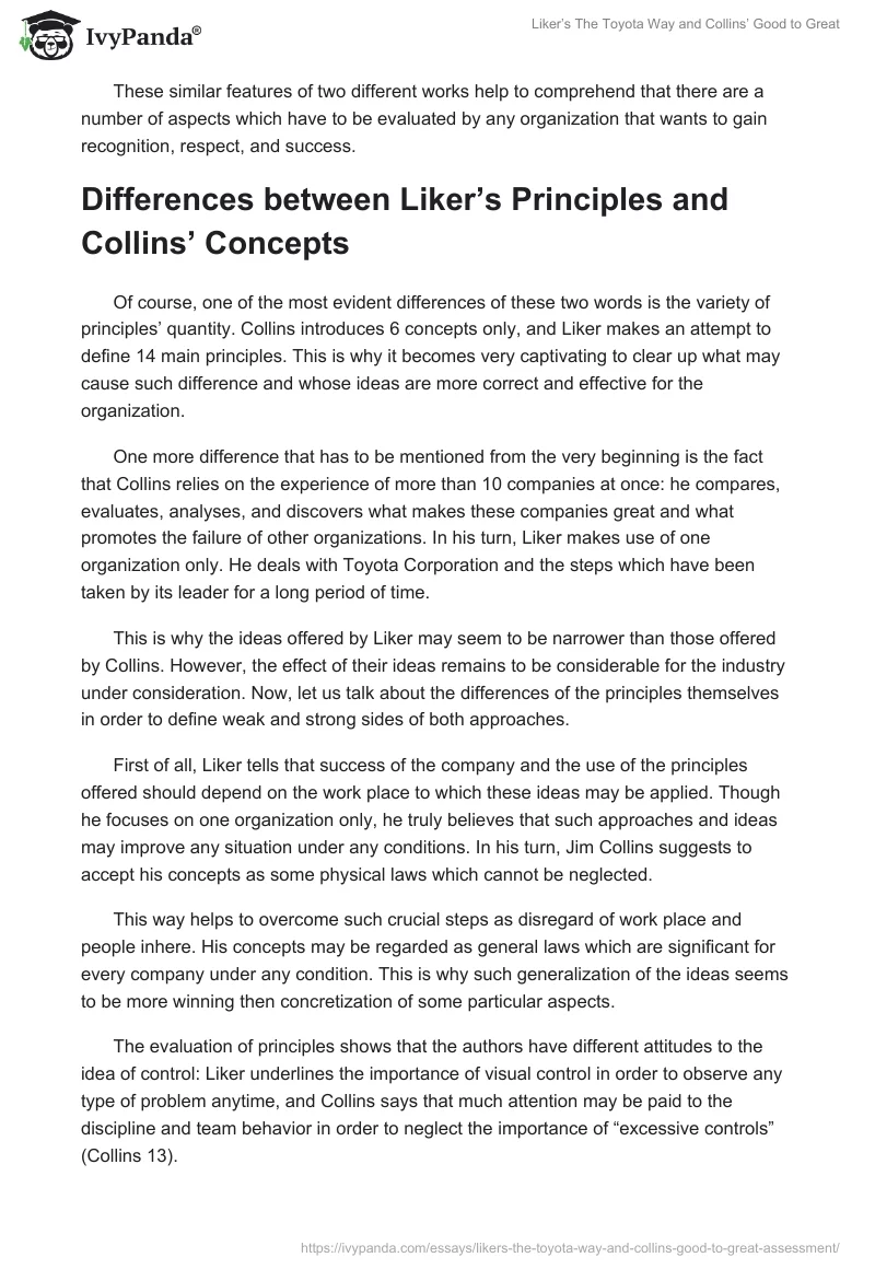 Liker’s The Toyota Way and Collins’ Good to Great. Page 3