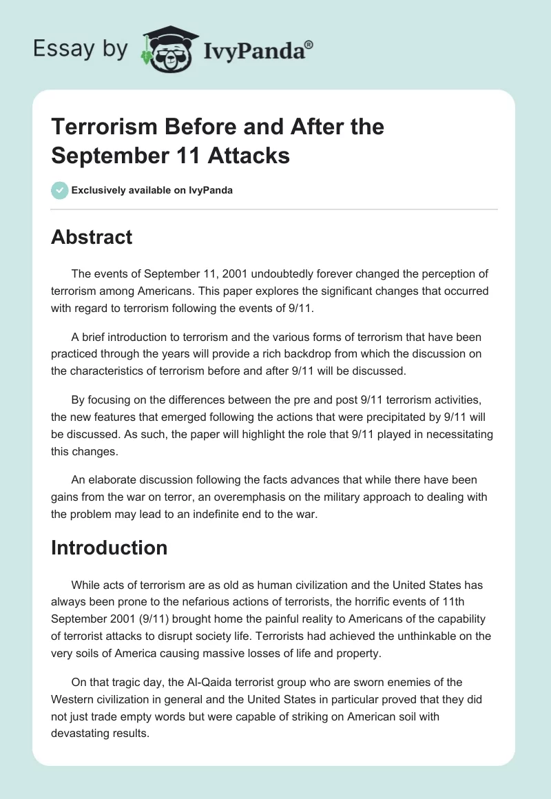 Terrorism Before and After the September 11 Attacks. Page 1