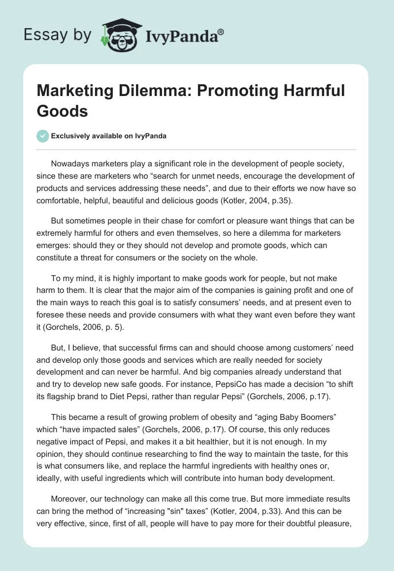 Marketing Dilemma: Promoting Harmful Goods. Page 1