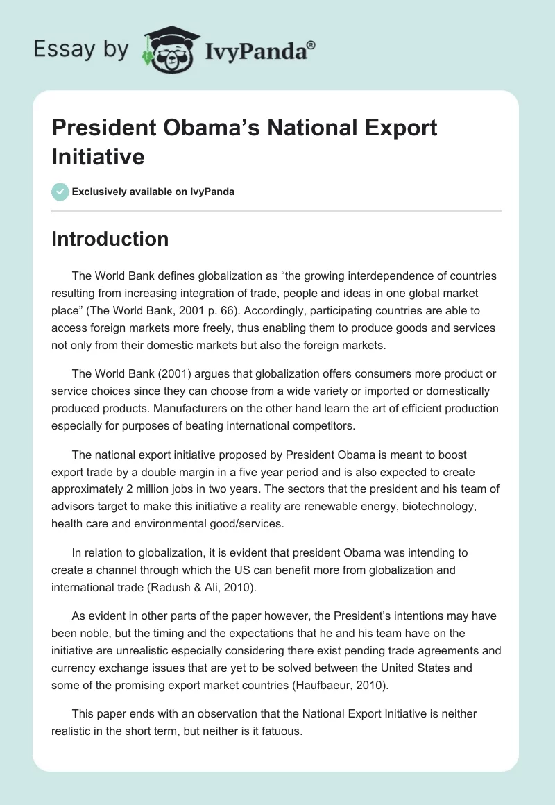 President Obama’s National Export Initiative. Page 1