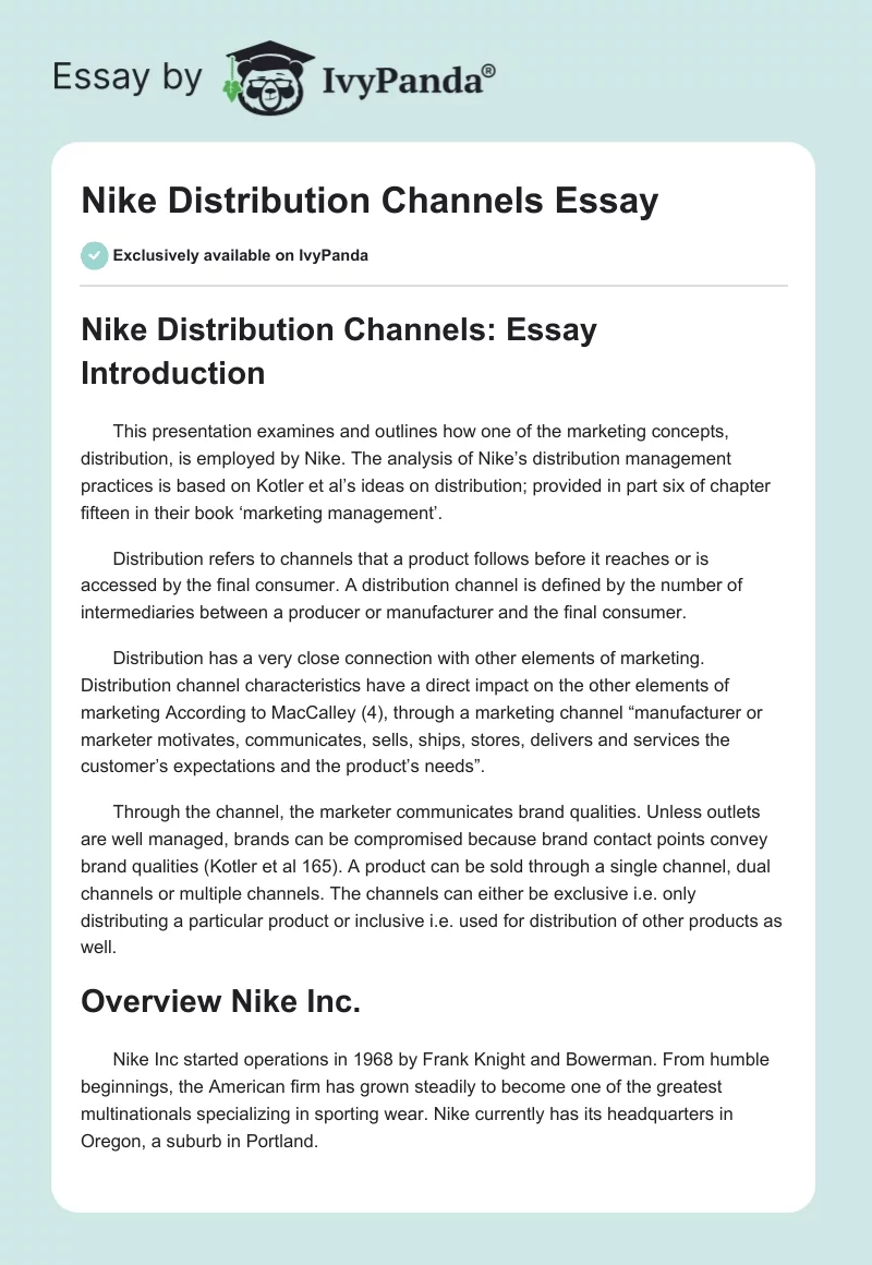 Nike Distribution Channels Essay. Page 1