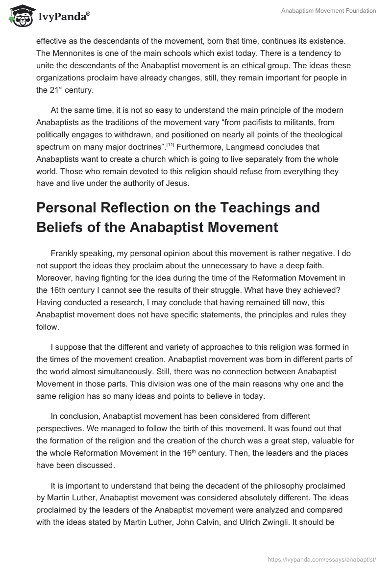 Anabaptism Movement Foundation. Page 4