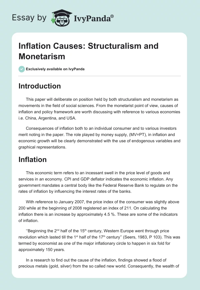 Inflation Causes: Structuralism and Monetarism. Page 1