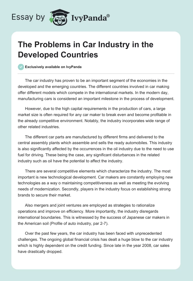 The Problems in Car Industry in the Developed Countries. Page 1