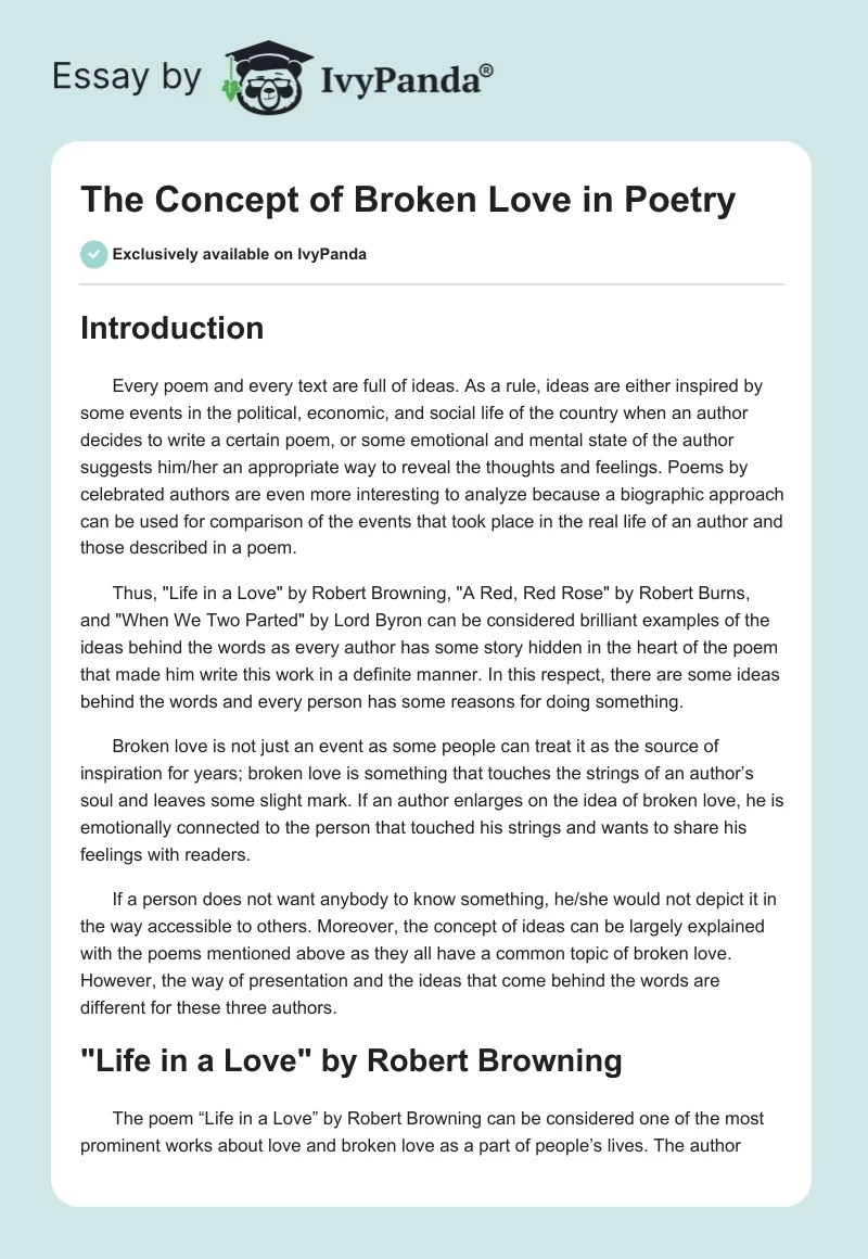 The Concept of Broken Love in Poetry. Page 1