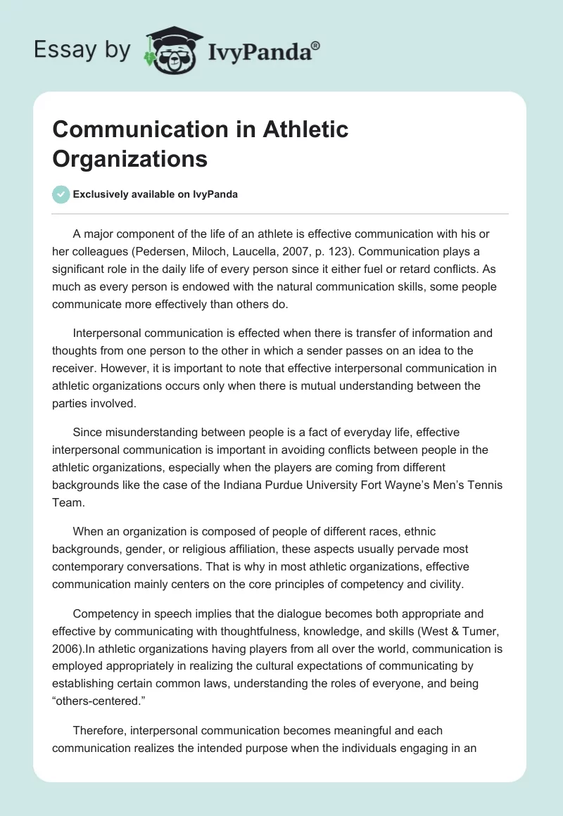 Communication in Athletic Organizations. Page 1