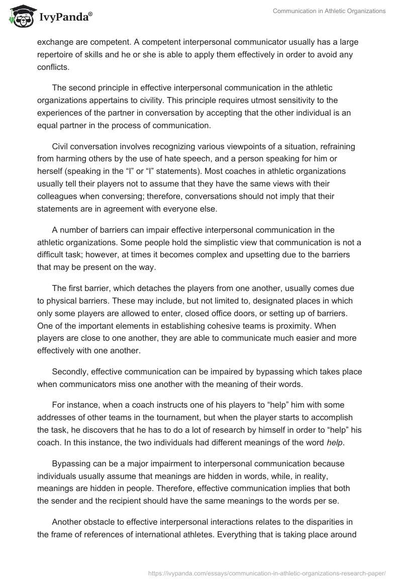 Communication in Athletic Organizations. Page 2