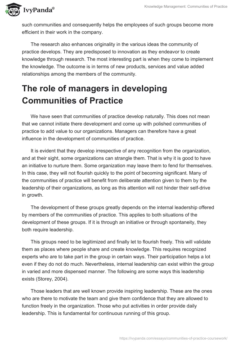 Knowledge Management: Communities of Practice. Page 4