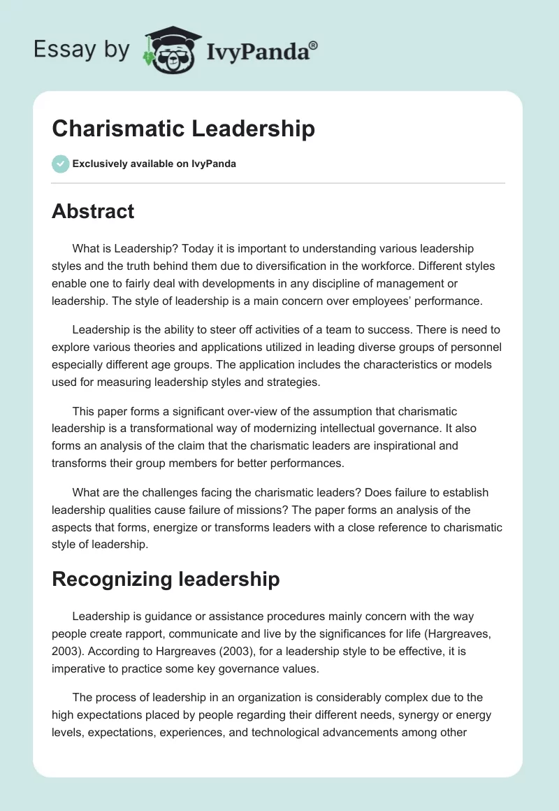 essay on charismatic leadership