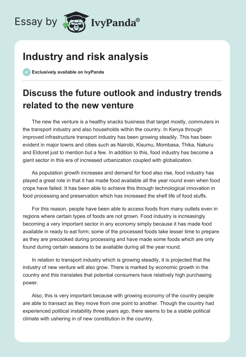 Industry and risk analysis. Page 1