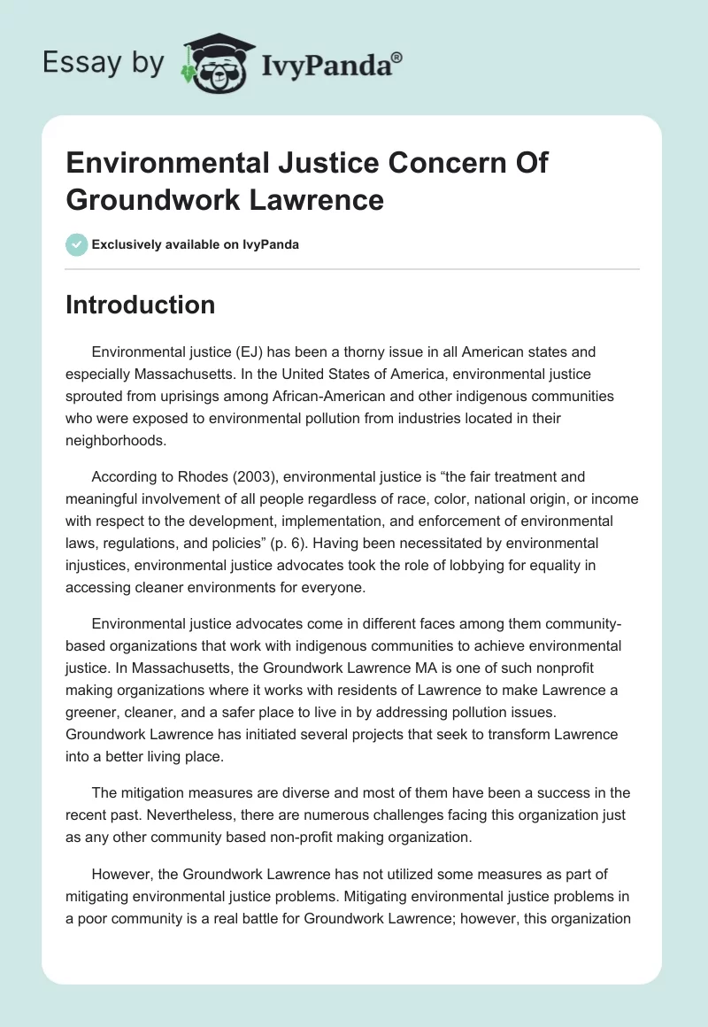 Environmental Justice Concern Of Groundwork Lawrence. Page 1