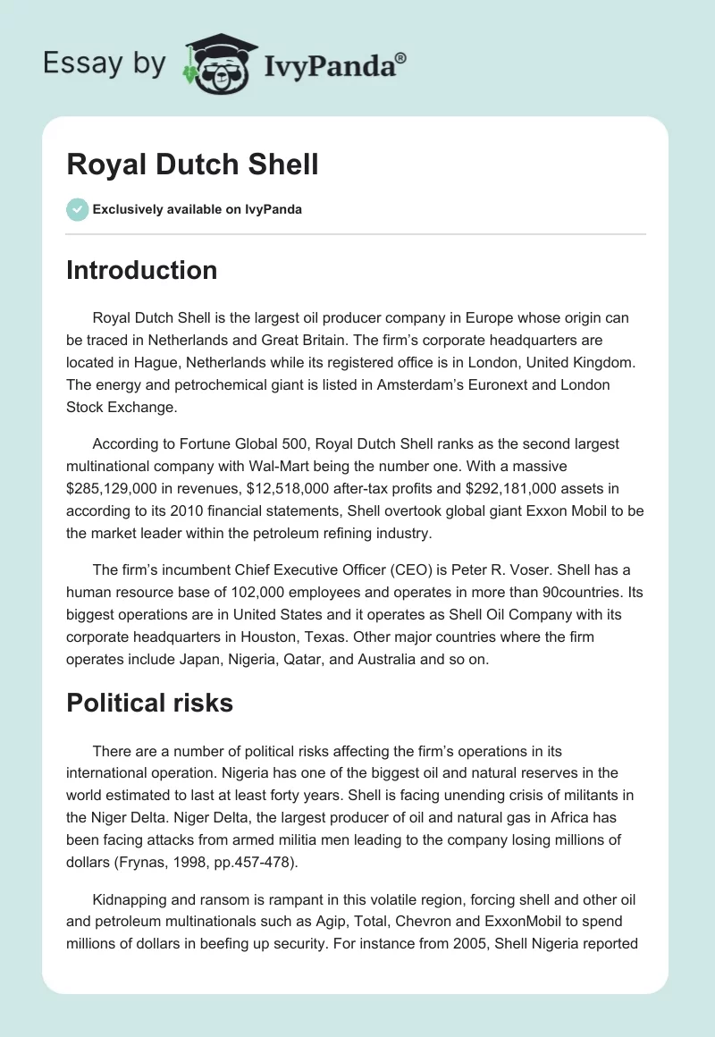 Royal Dutch Shell. Page 1