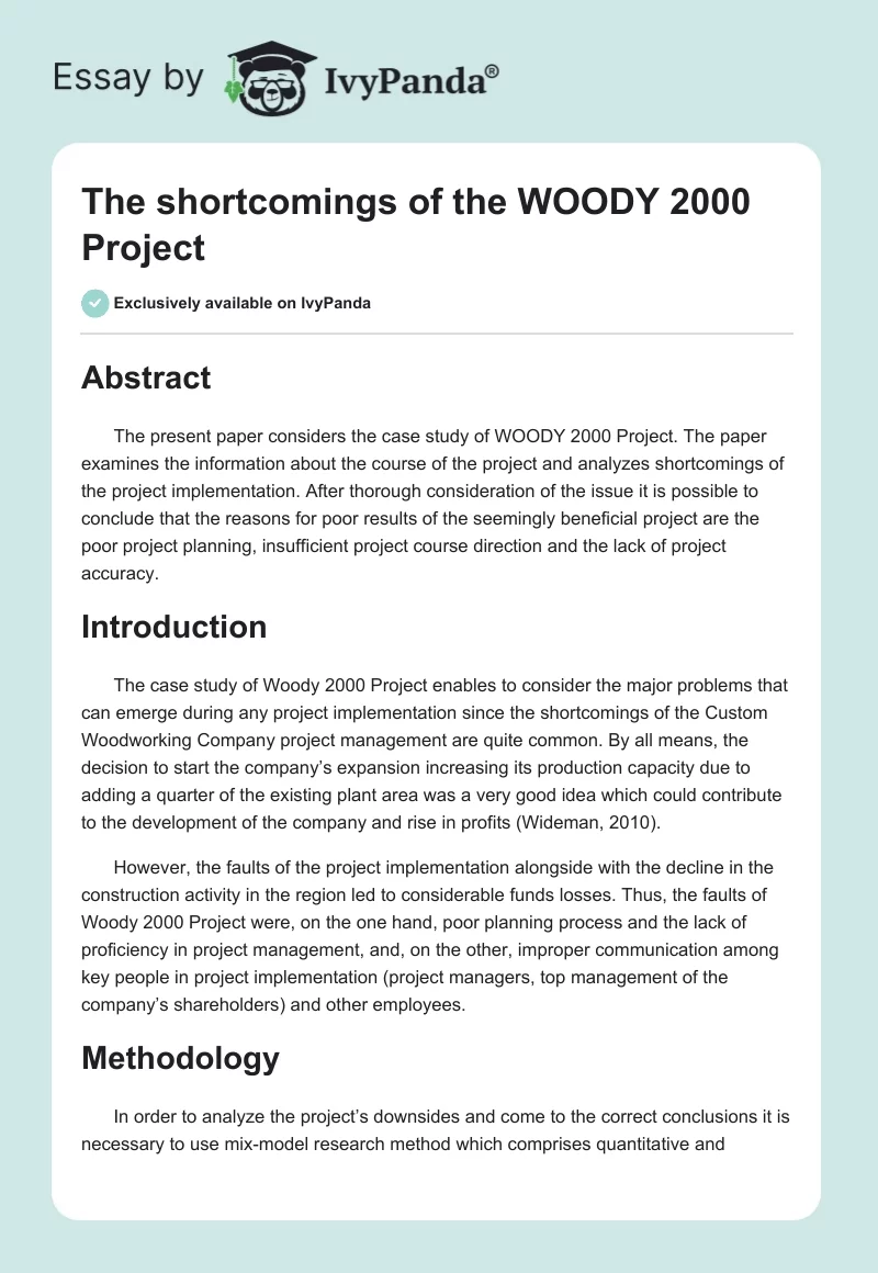 The shortcomings of the WOODY 2000 Project. Page 1