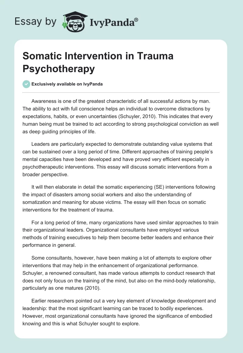 Somatic Intervention in Trauma Psychotherapy. Page 1