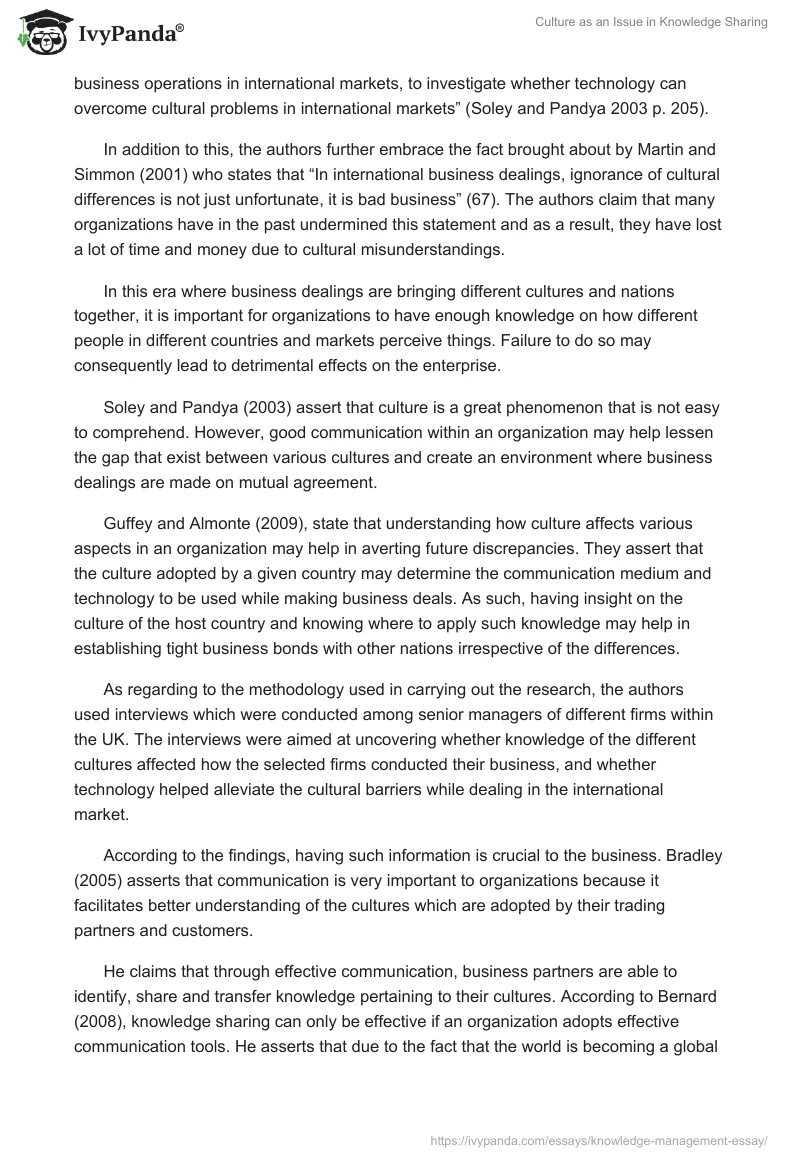 Culture as an Issue in Knowledge Sharing. Page 2