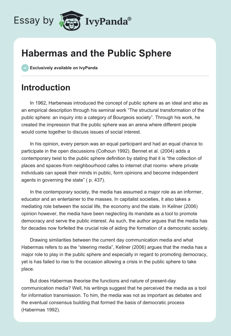 Habermas and the Public Sphere. Page 1