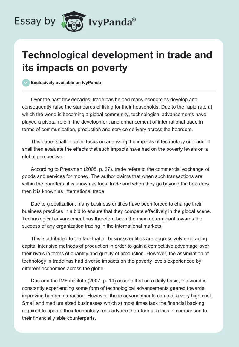 Technological Development in Trade and Its Impacts on Poverty. Page 1