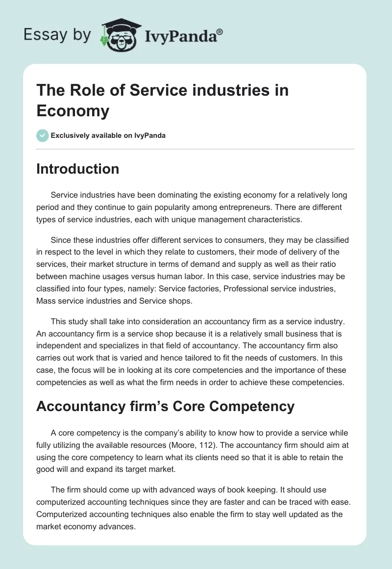 The Role of Service industries in Economy. Page 1