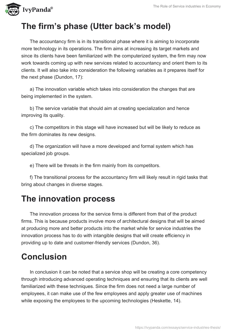 The Role of Service industries in Economy. Page 2