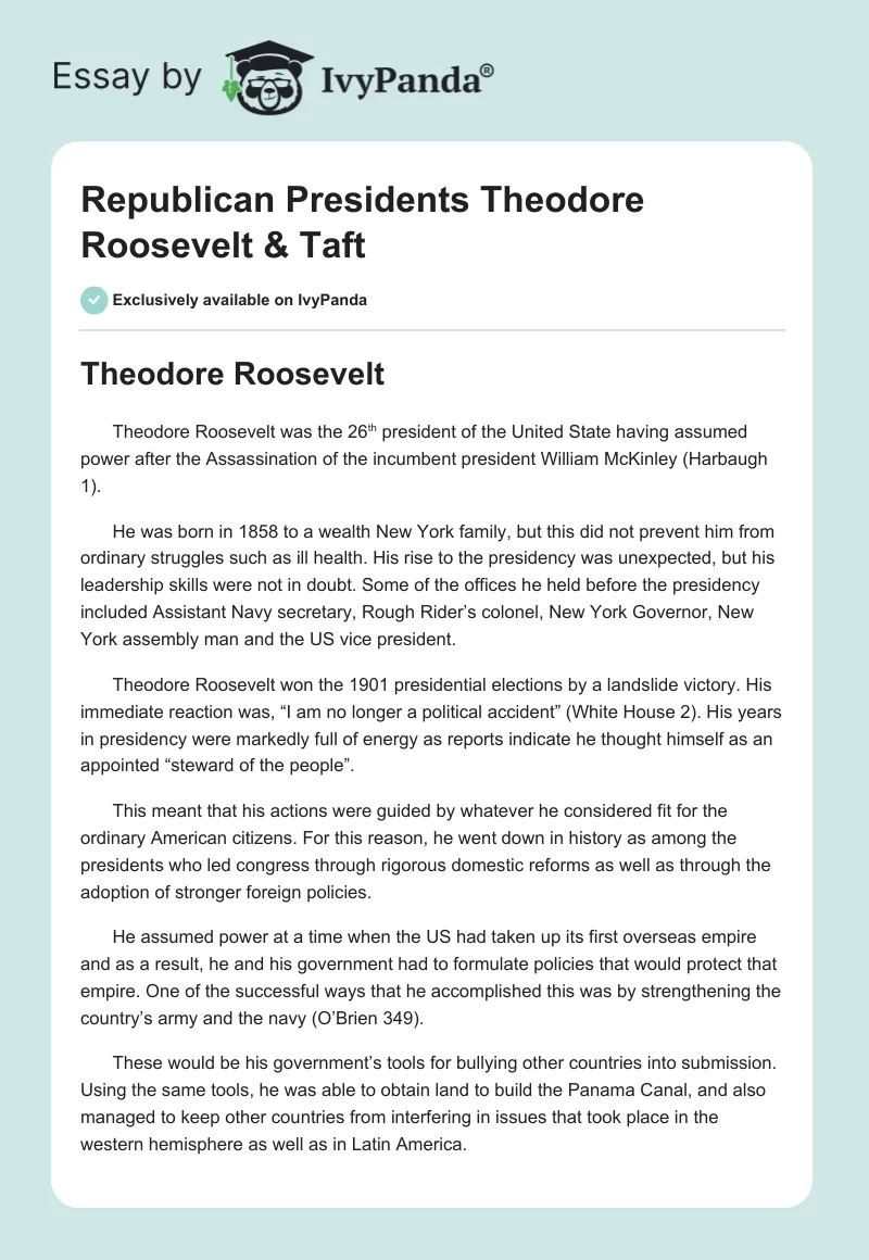Republican Presidents Theodore Roosevelt & Taft. Page 1