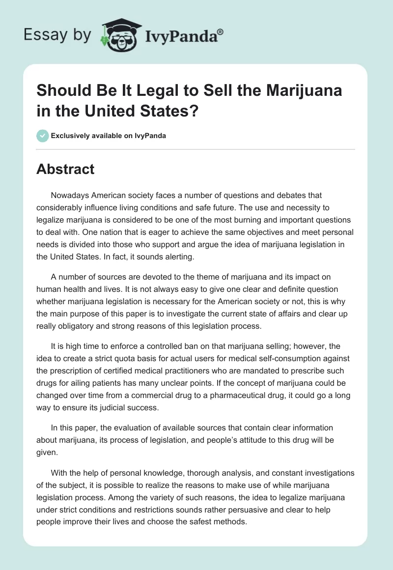 Should Be It Legal to Sell the Marijuana in the United States?. Page 1