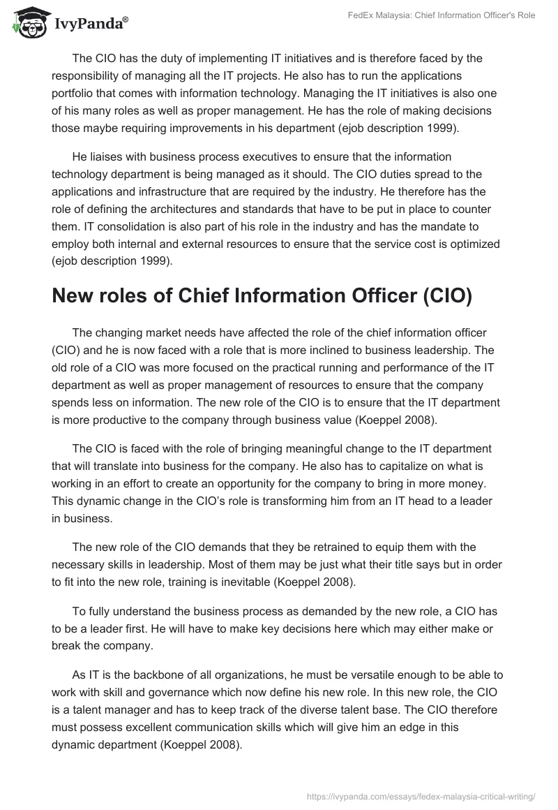 FedEx Malaysia: Chief Information Officer's Role. Page 5