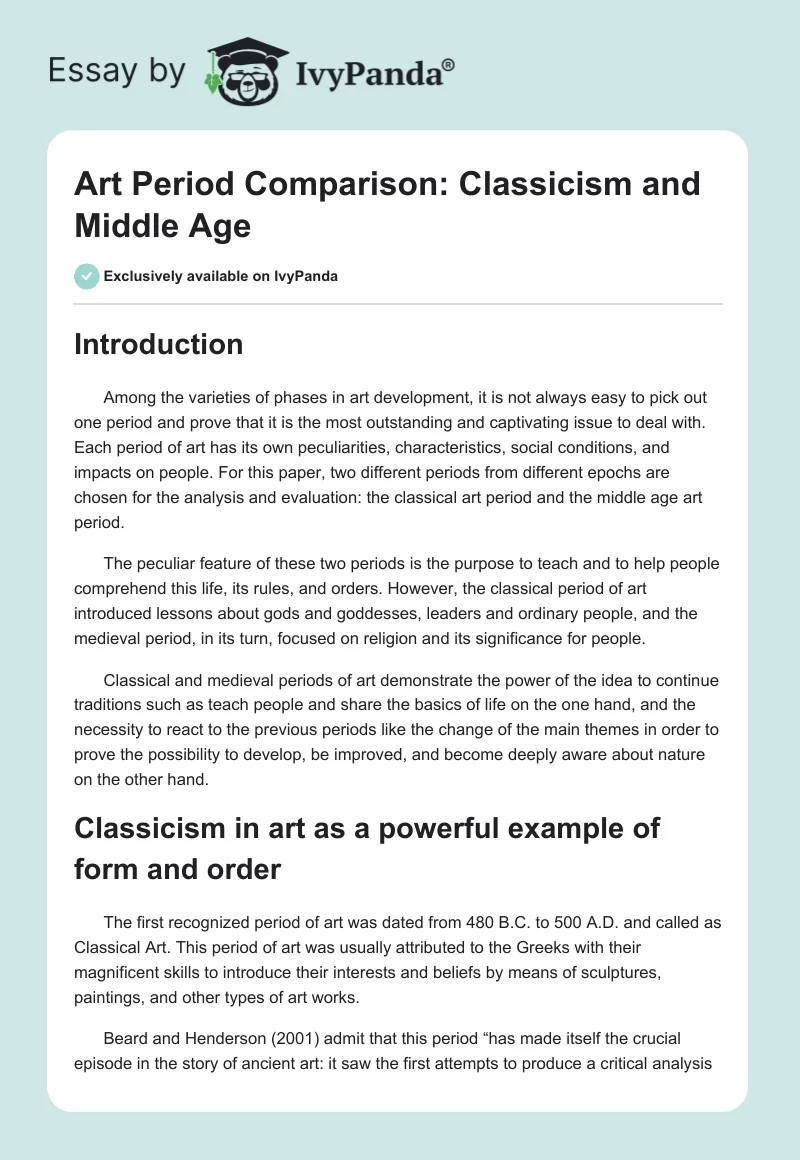 Art Period Comparison: Classicism and Middle Age. Page 1